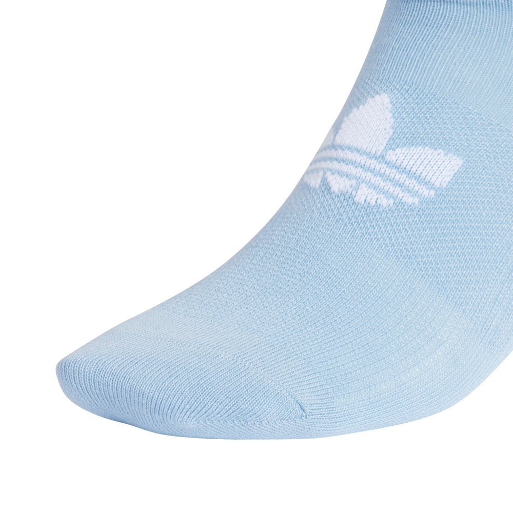Close-up of Adidas no show socks showing reinforced toe and lightweight fabric.