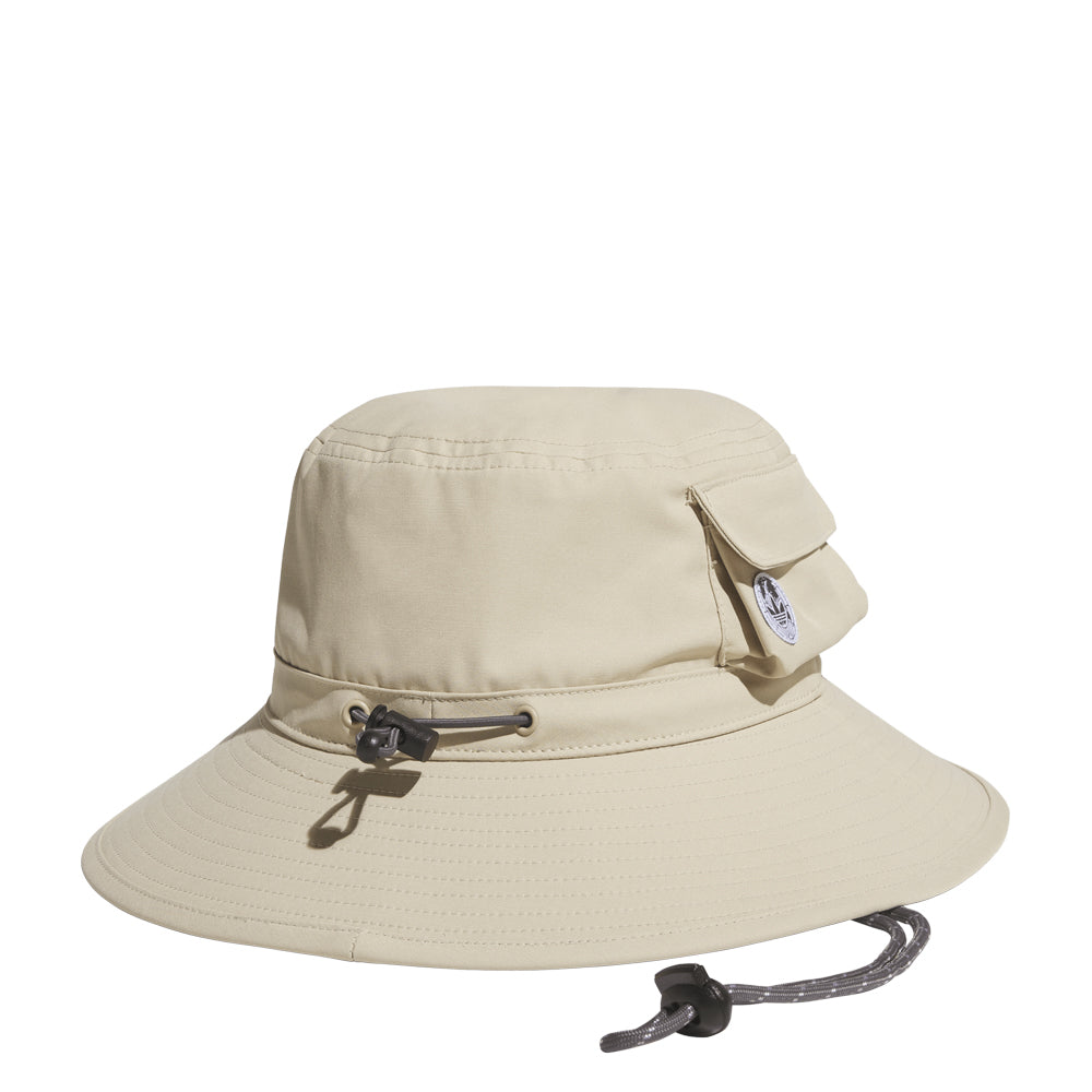 Adventure Ready Utility Boonie Hat displayed on a wooden table with outdoor gear.