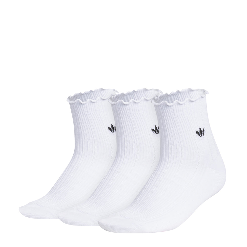 Front view of medium ruffle quarter socks showcasing the ruffle detail