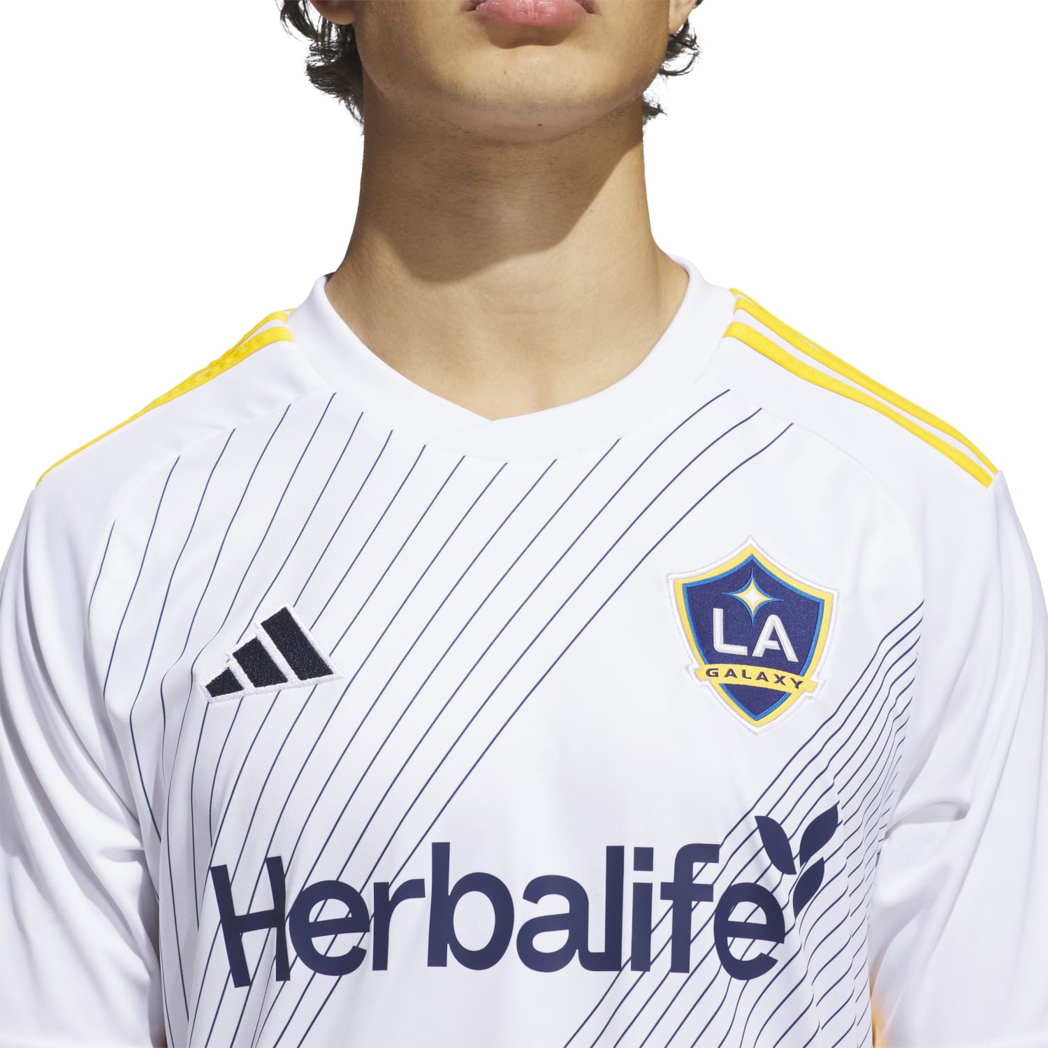 Fan wearing Galaxy 25/26 team jersey at stadium