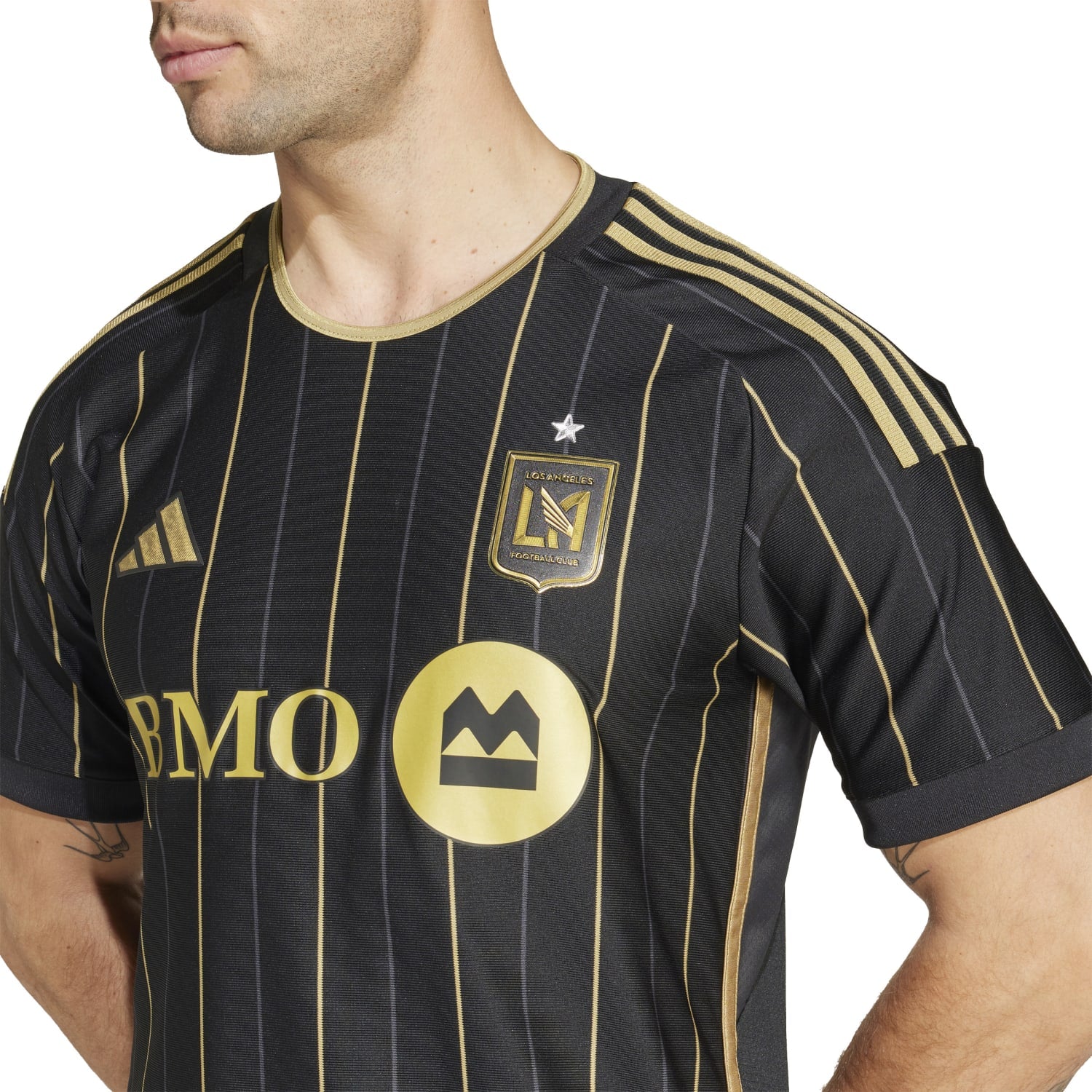Front view of LAFC authentic mens home soccer jersey with badge