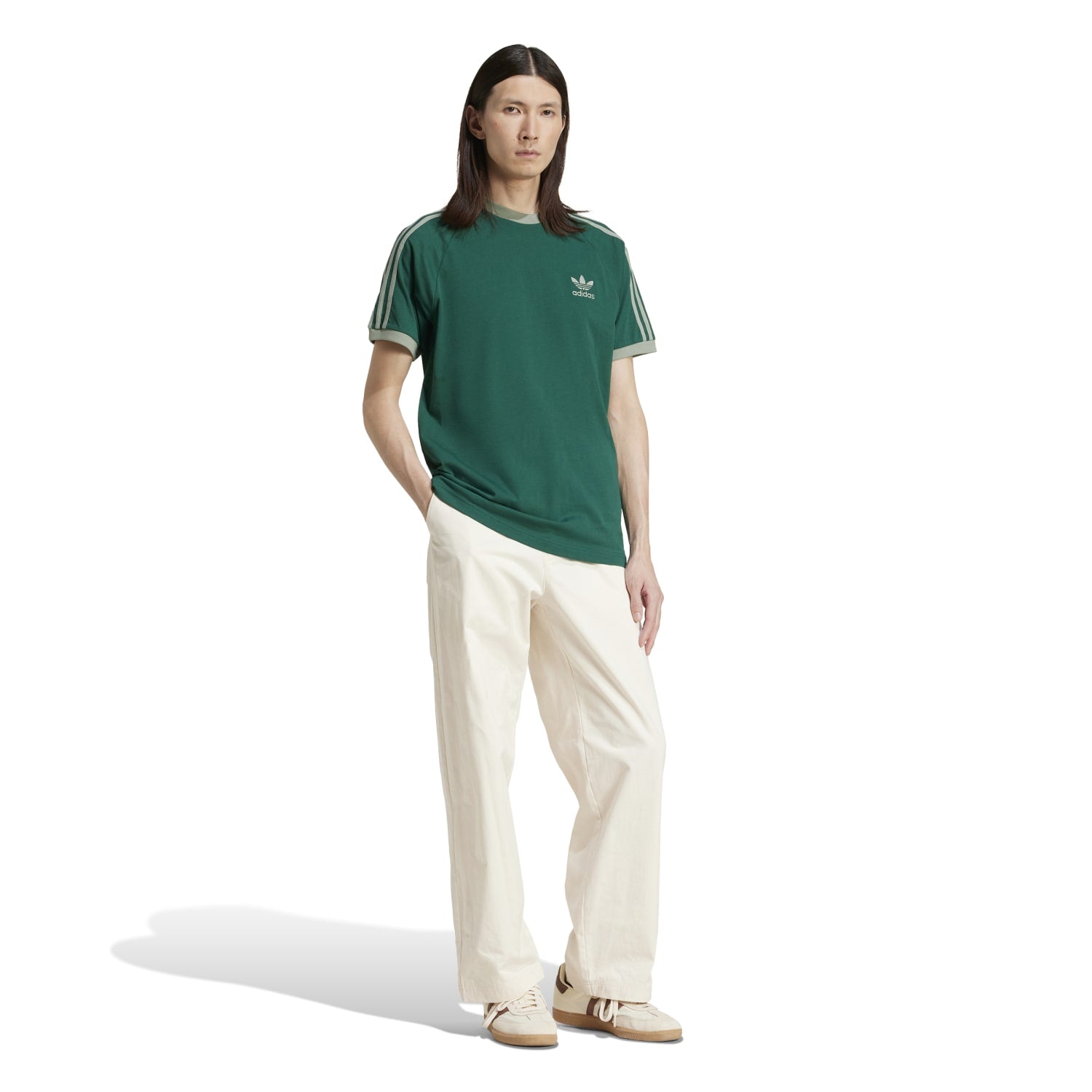 Front view of mens slim fit cotton t-shirt with contrast hem detail