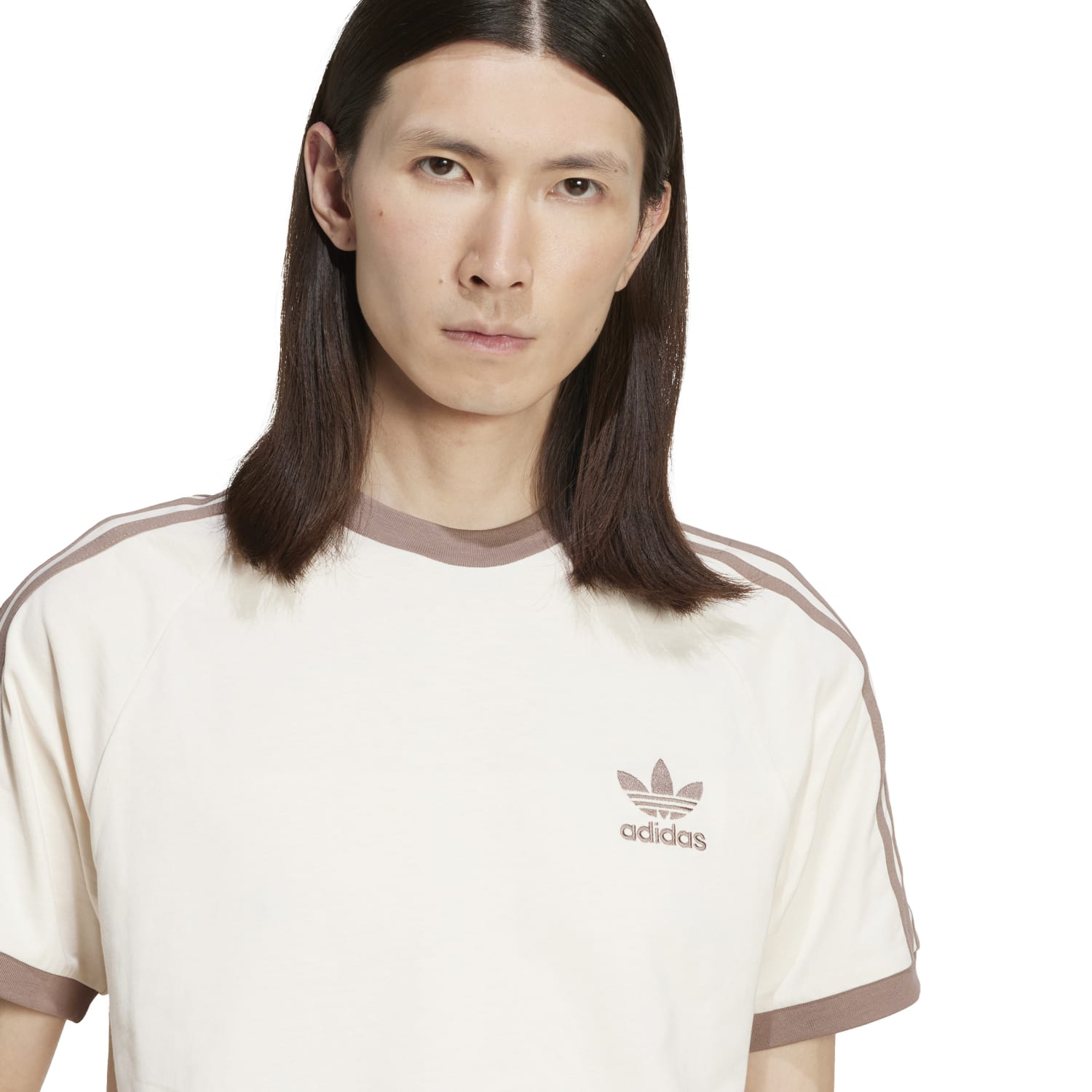 Adidas mens slim fit cotton t-shirt with 3-stripes on shoulders and vintage-inspired design