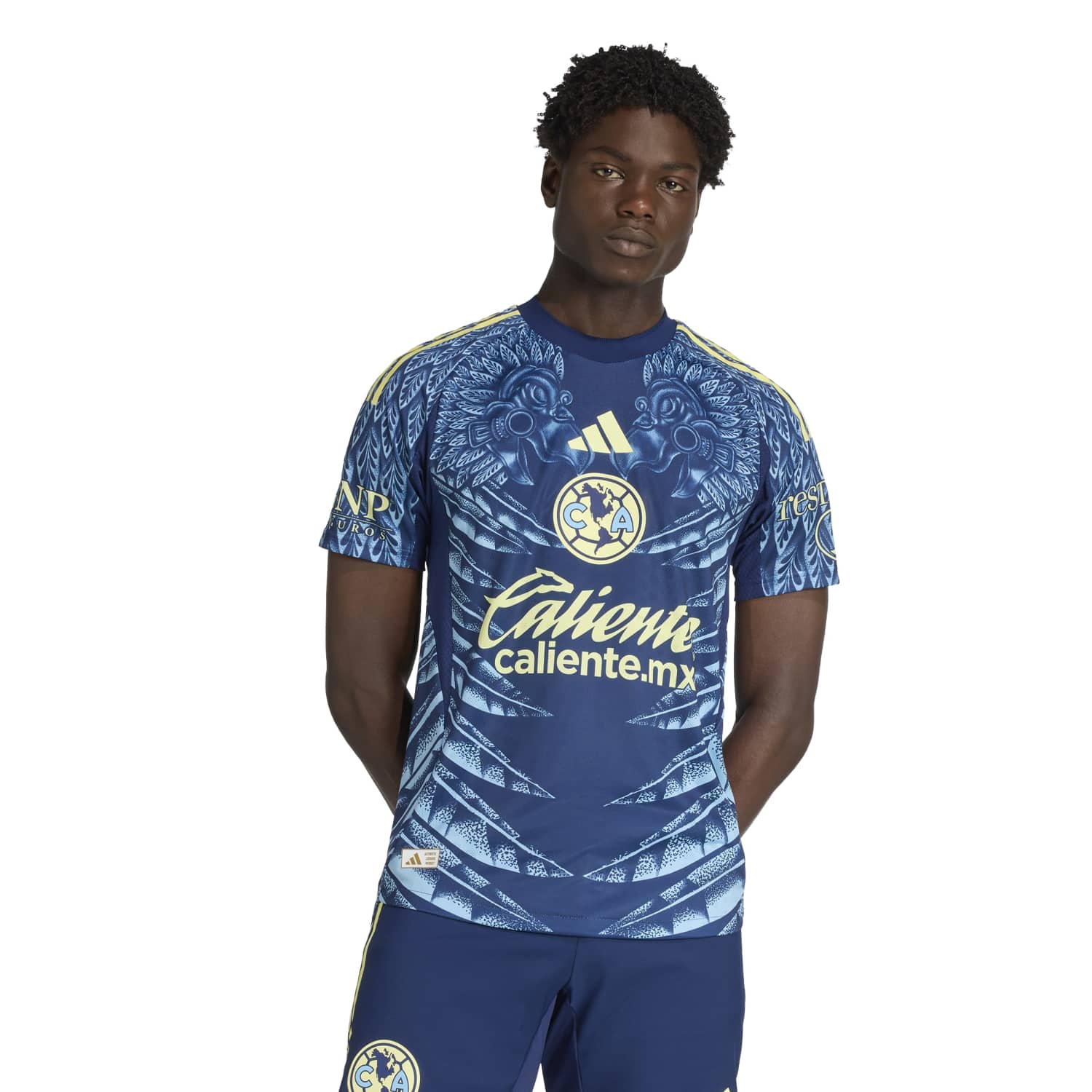 Close-up of fabric and detail on the Club America football jersey
