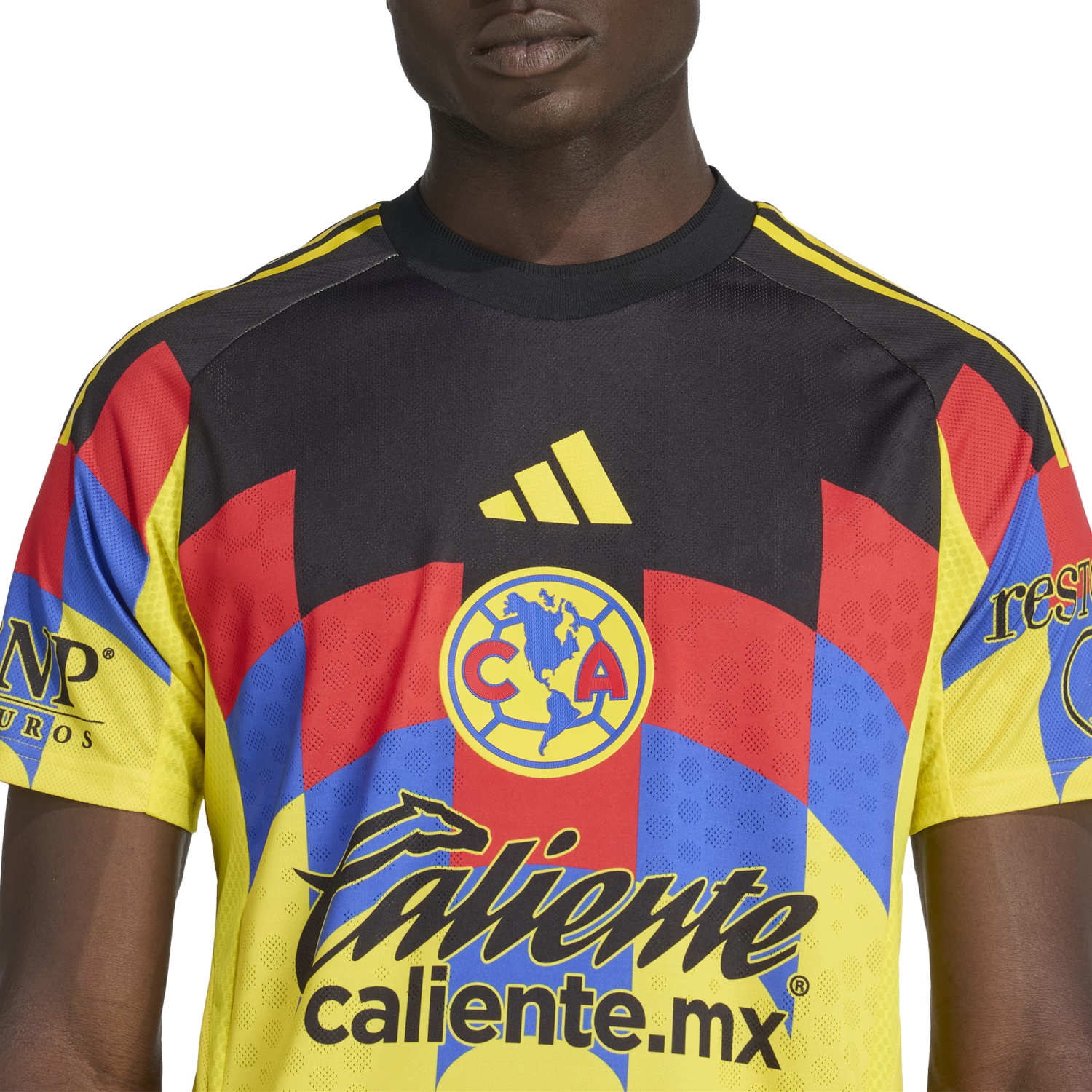 Close-up of the Club America jerseys detailing, emphasizing the authentic stitching and quality.