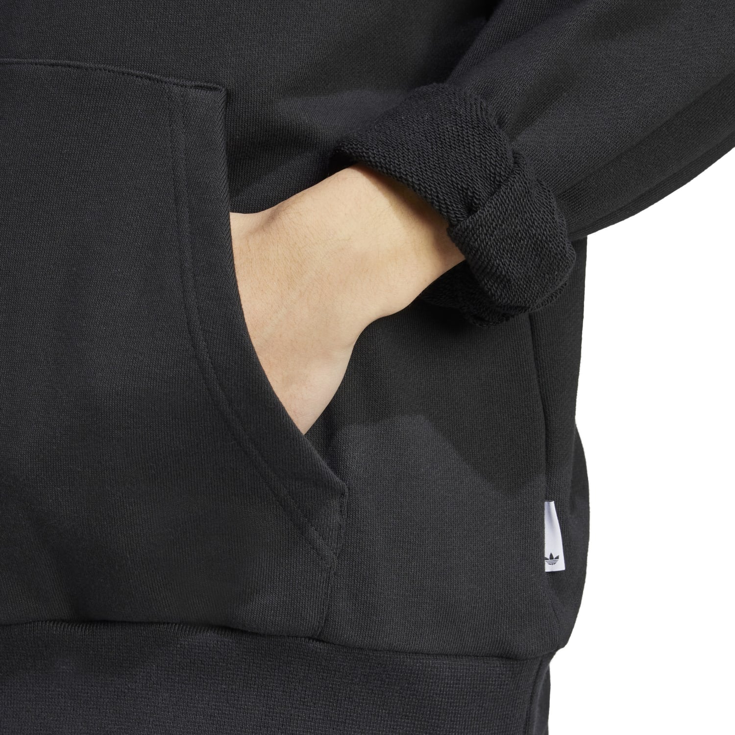 Front view of adidas hoodie showing regular fit and soft material