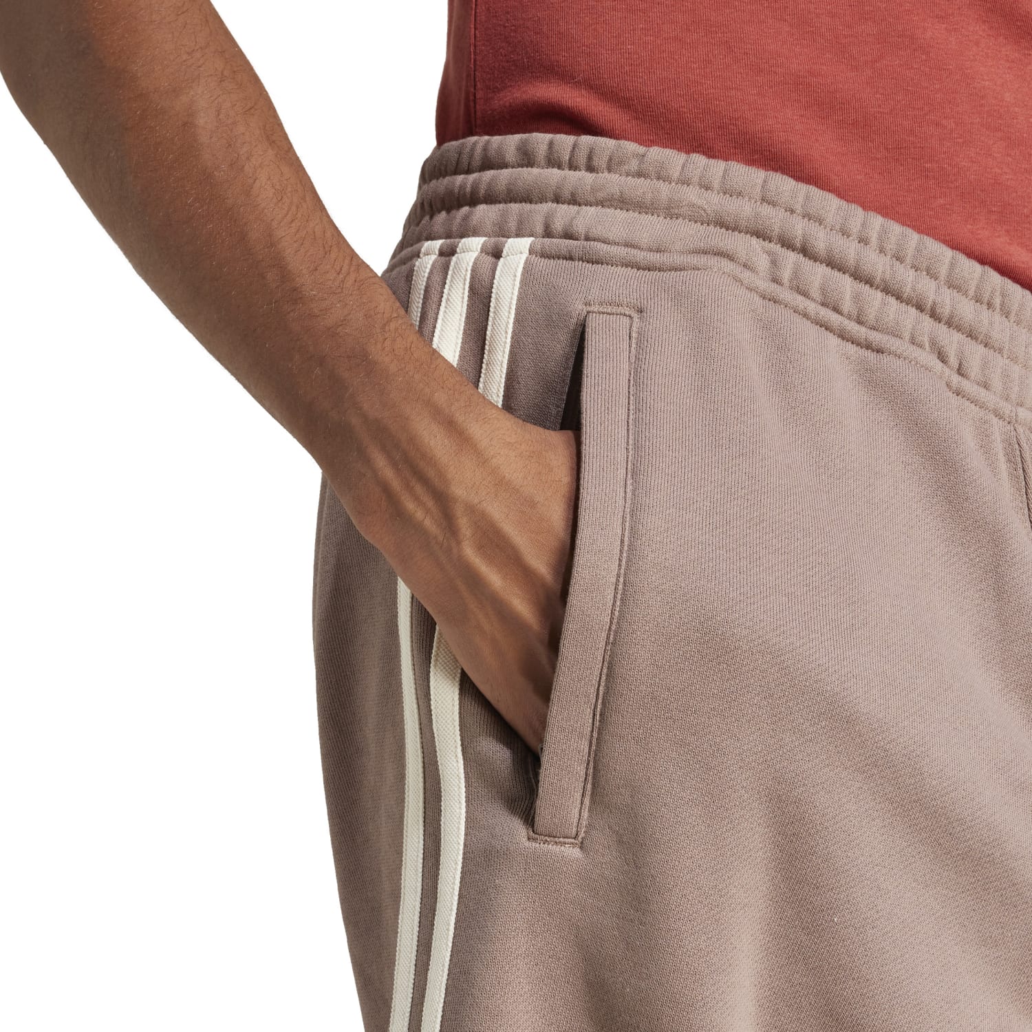 Front view of Adidas 3-Stripes Mens Athletic Shorts highlighting breathable fabric.