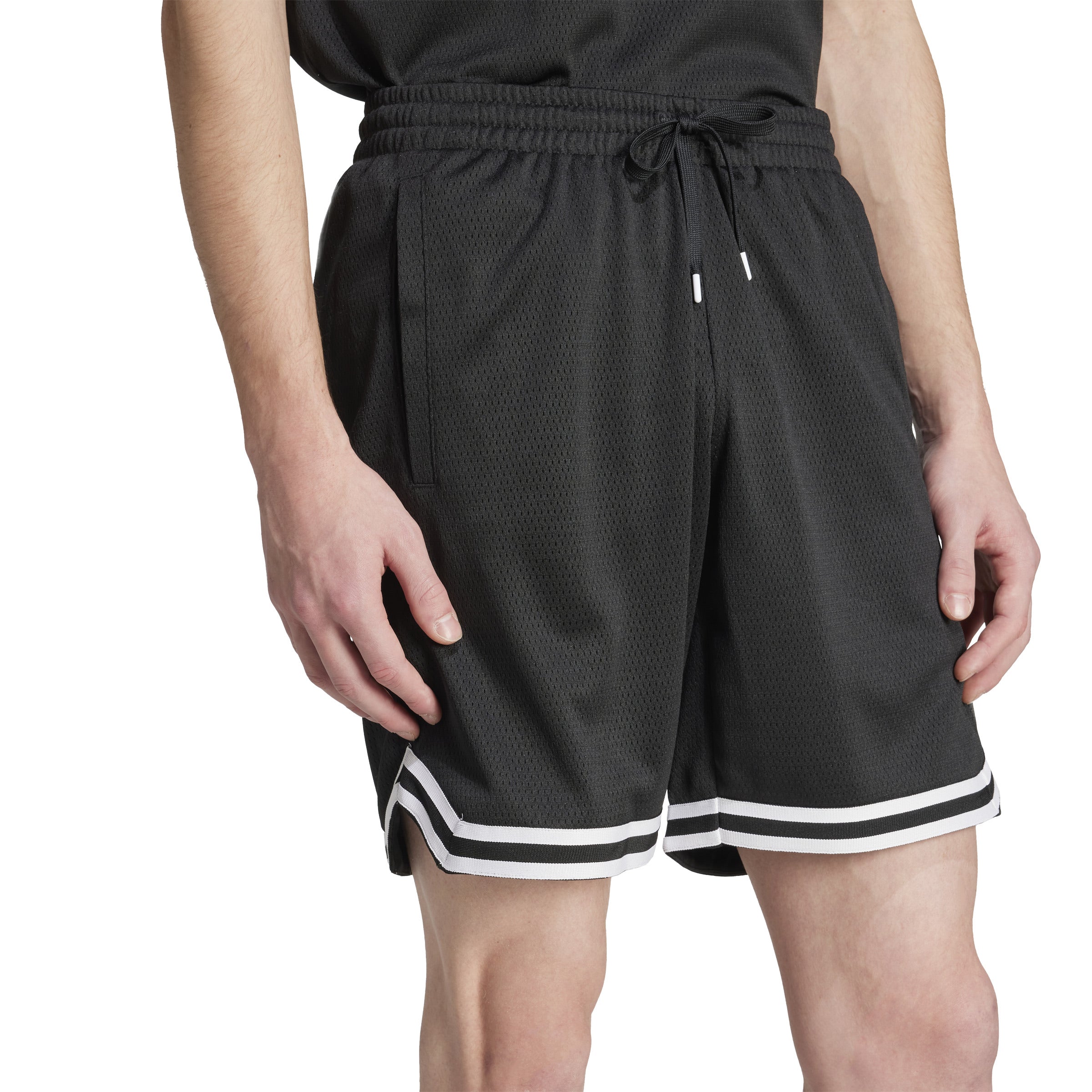 Close-up of mens basketball shorts with pockets for sports and casual wear