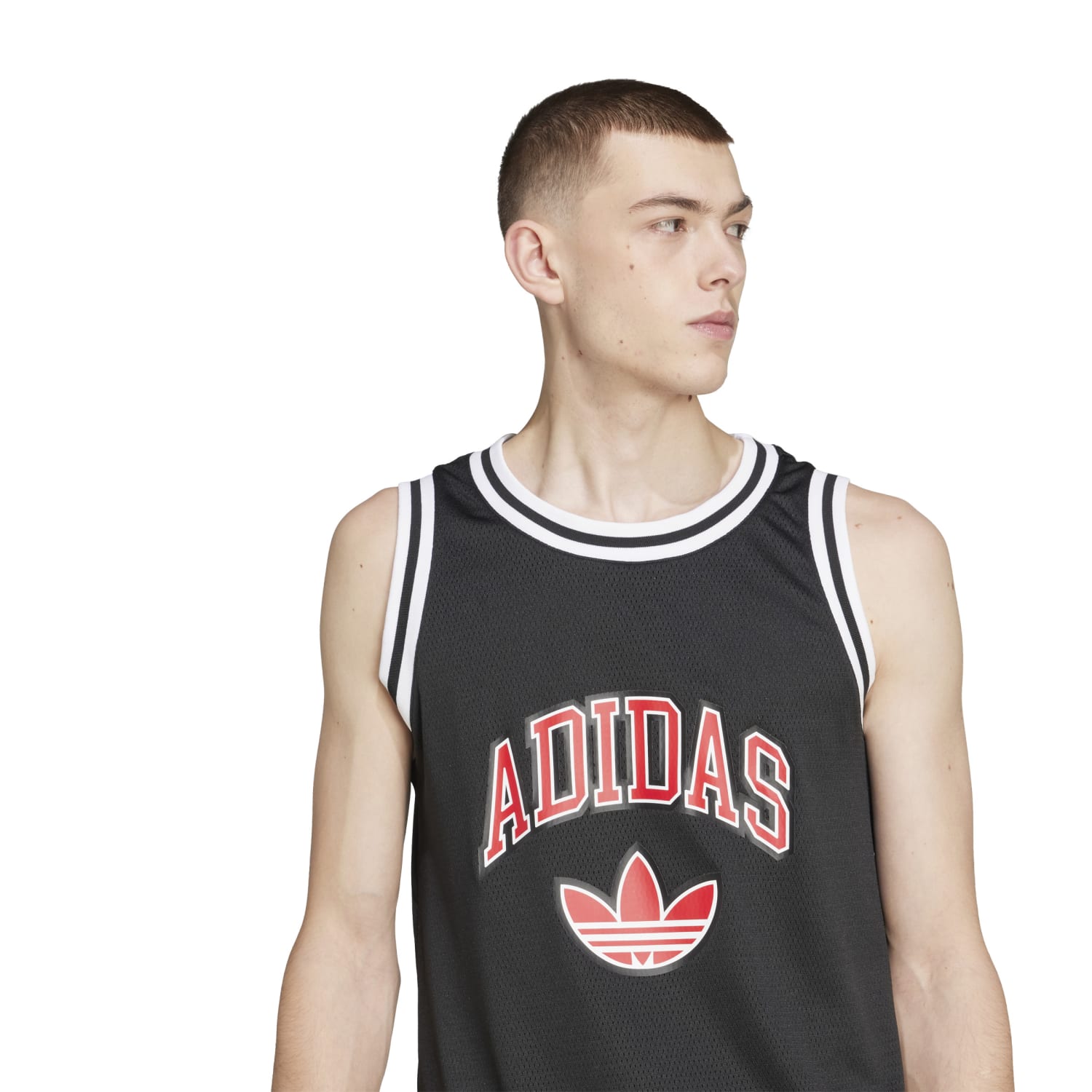 Mens basketball tank top in action on the court, breathable and comfortable for athletic performance