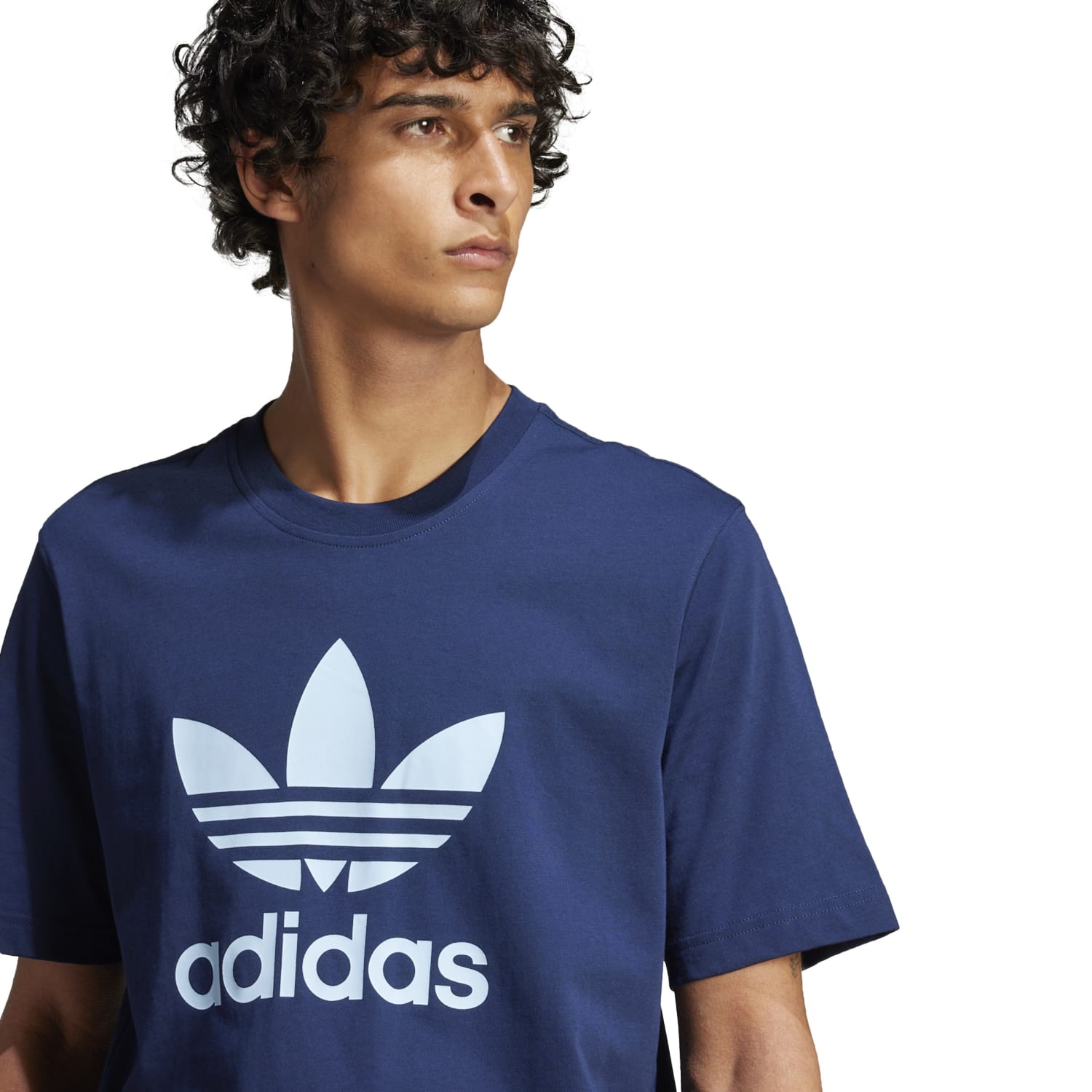 Front view of adidas Trefoil mens T-shirt with logo on white background