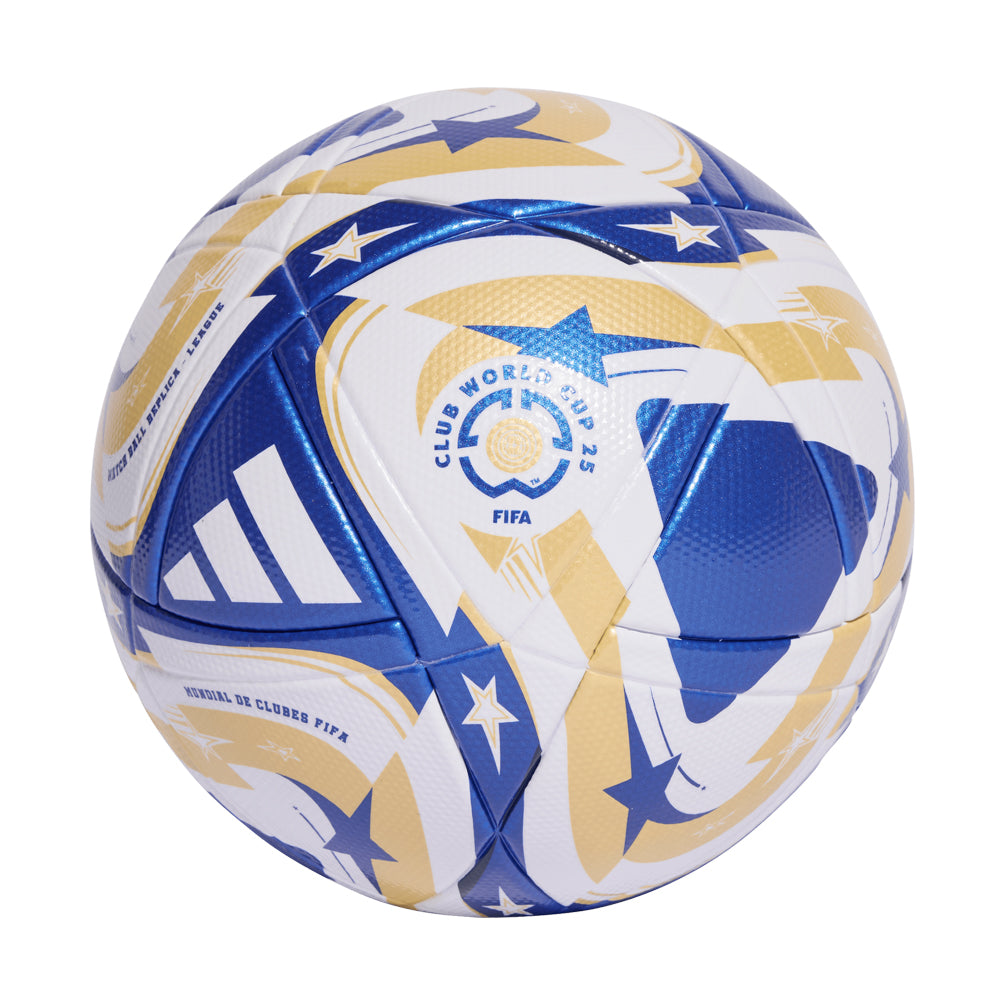 Close-up of the 2025 FIFA Club World Cup ball showing intricate design details.
