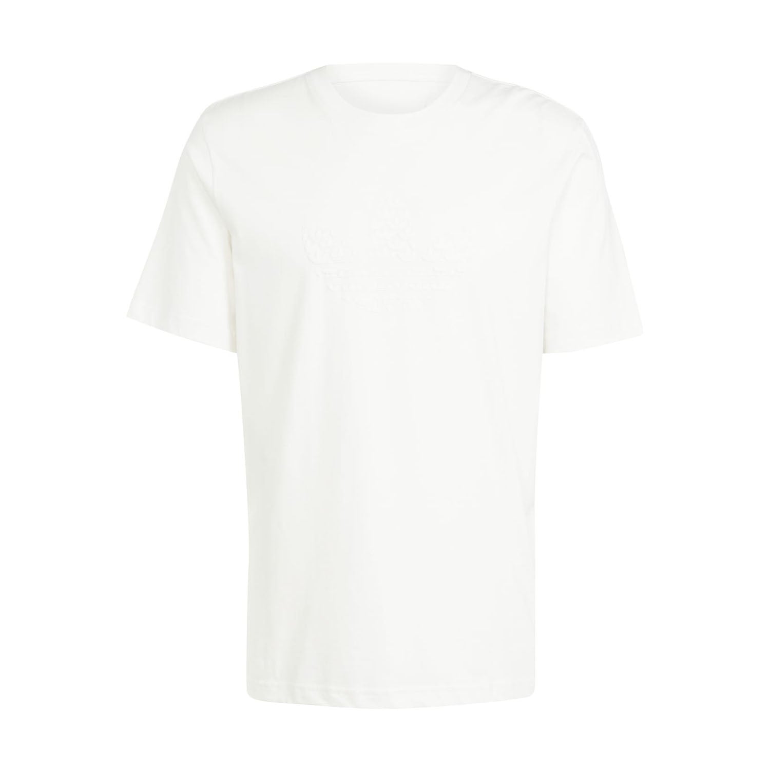 Front view of Adidas Men's Monogram Loose Fit Cotton Tee featuring classic Trefoil logo.