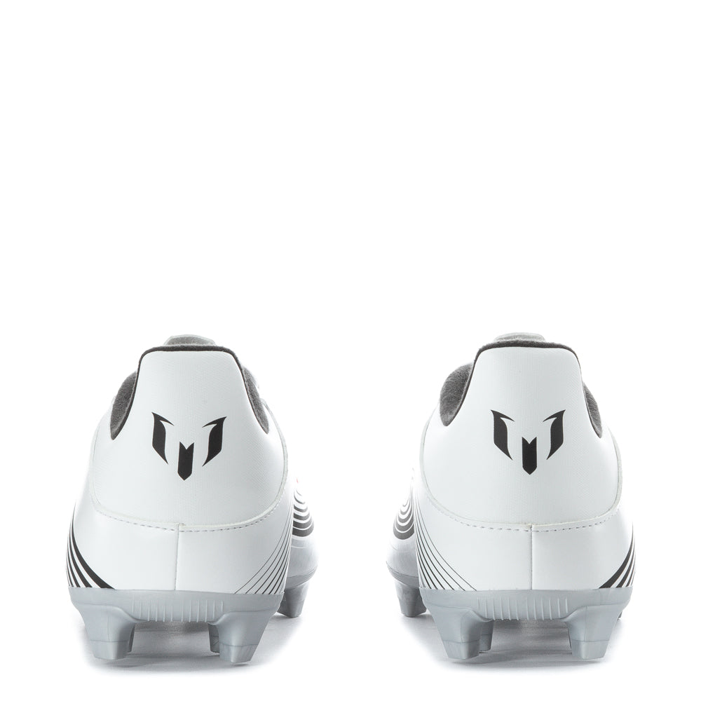 Close-up of adidas F50 Club FG Messi soccer cleats highlighting soft toe box