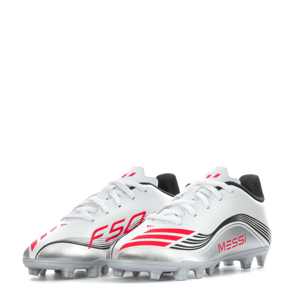 Adidas F50 Messi Youth Soccer Cleats close-up, highlighting the soft toe box for better ball control.