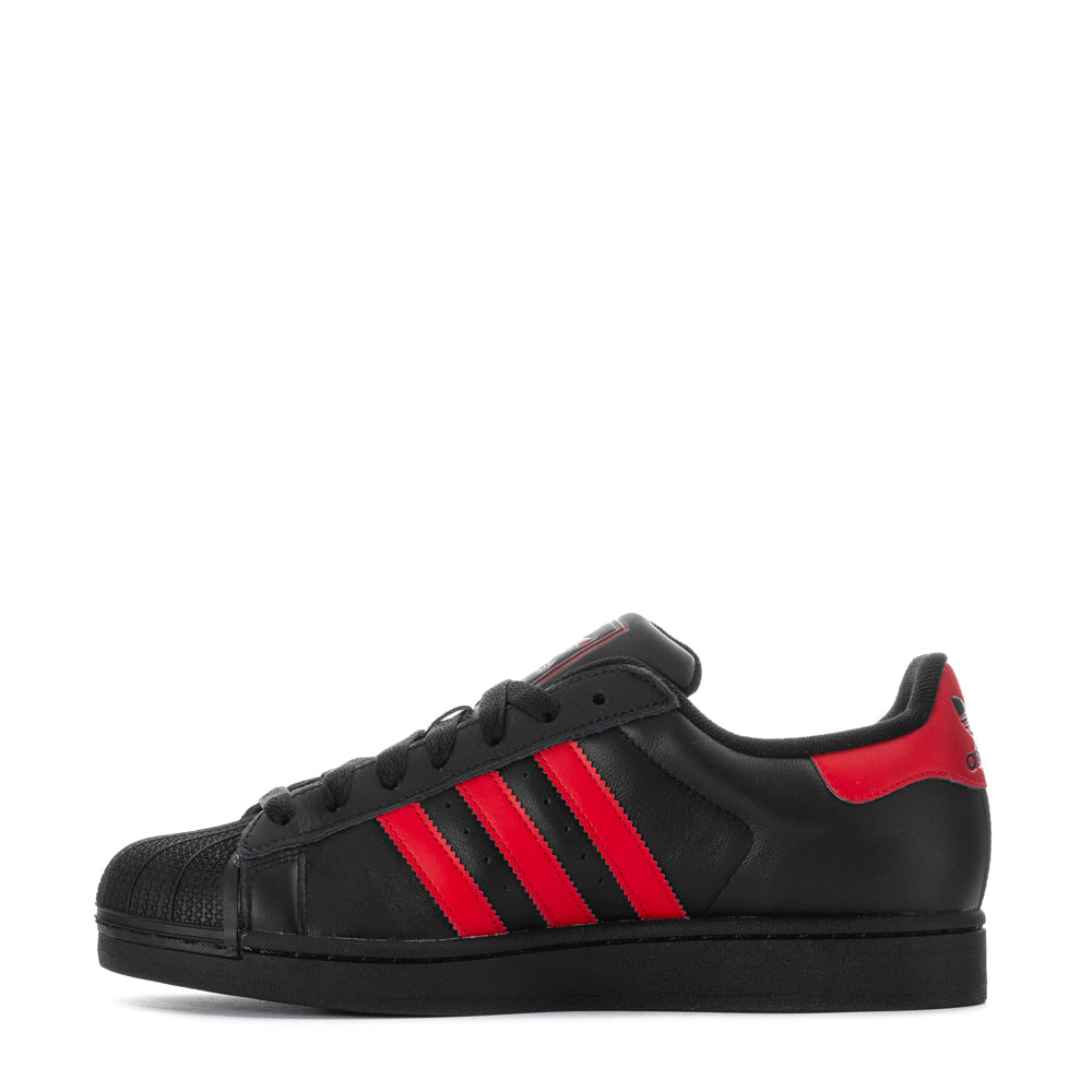 Top angle of adidas Superstar II mens leather sneakers highlighting the padded collar and lace-up style.