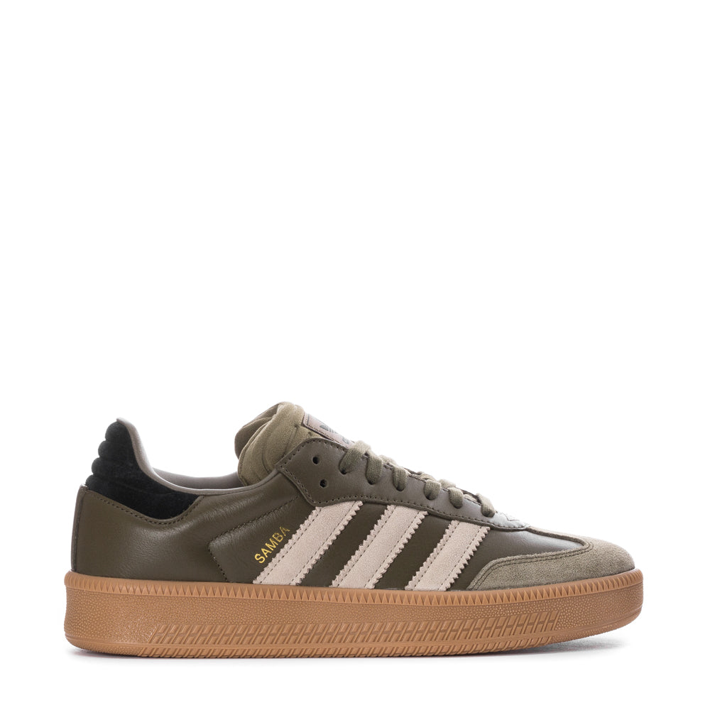 Side view of adidas Samba XLG men's sneakers with leather and suede detailing.
