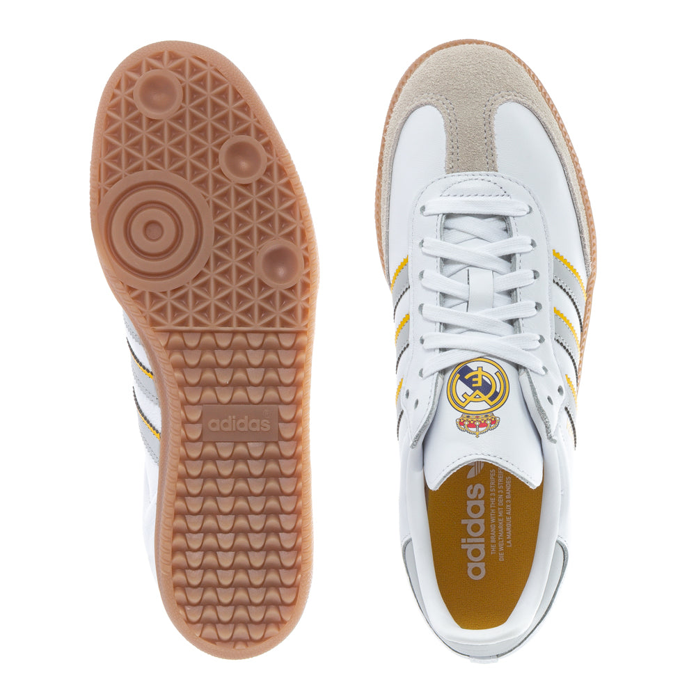 Close-up of the Samba OG toe box and T-toe overlay, emphasizing premium white leather grain and tonal laces