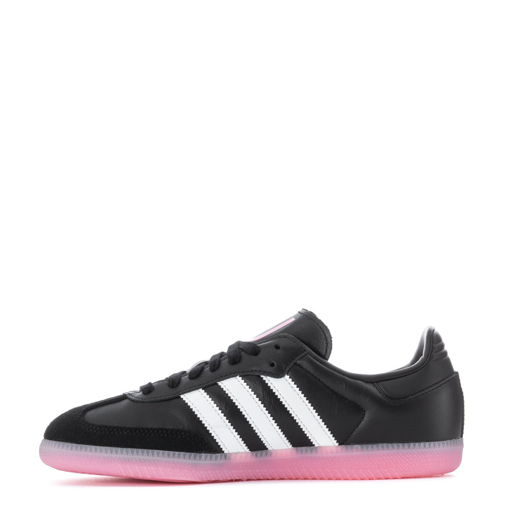 Close-up of Adidas Samba OG Mens Sneakers showcasing smooth leather and stitch detail.