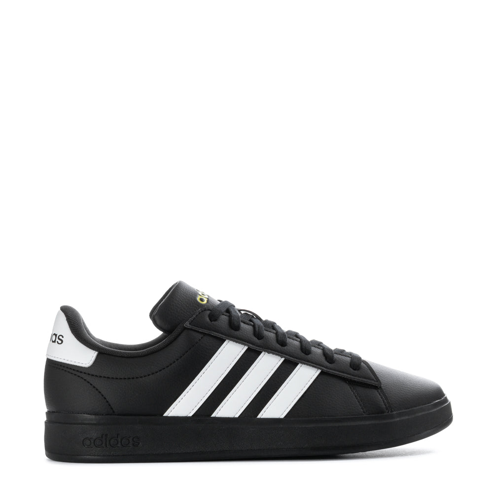 Side view of Adidas Grand Court 2.0 men's sneakers highlighting the synthetic leather upper
