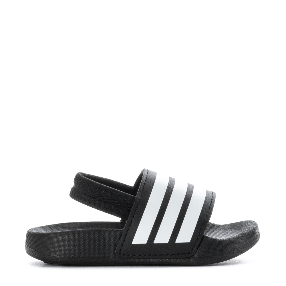 Close-up of Adidas Adilette Estrap toddler slides showing slip-on design
