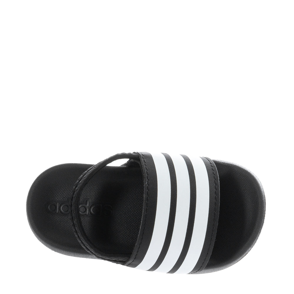 Close-up of Adidas Adilette Estrap toddler slides showing slip-on design