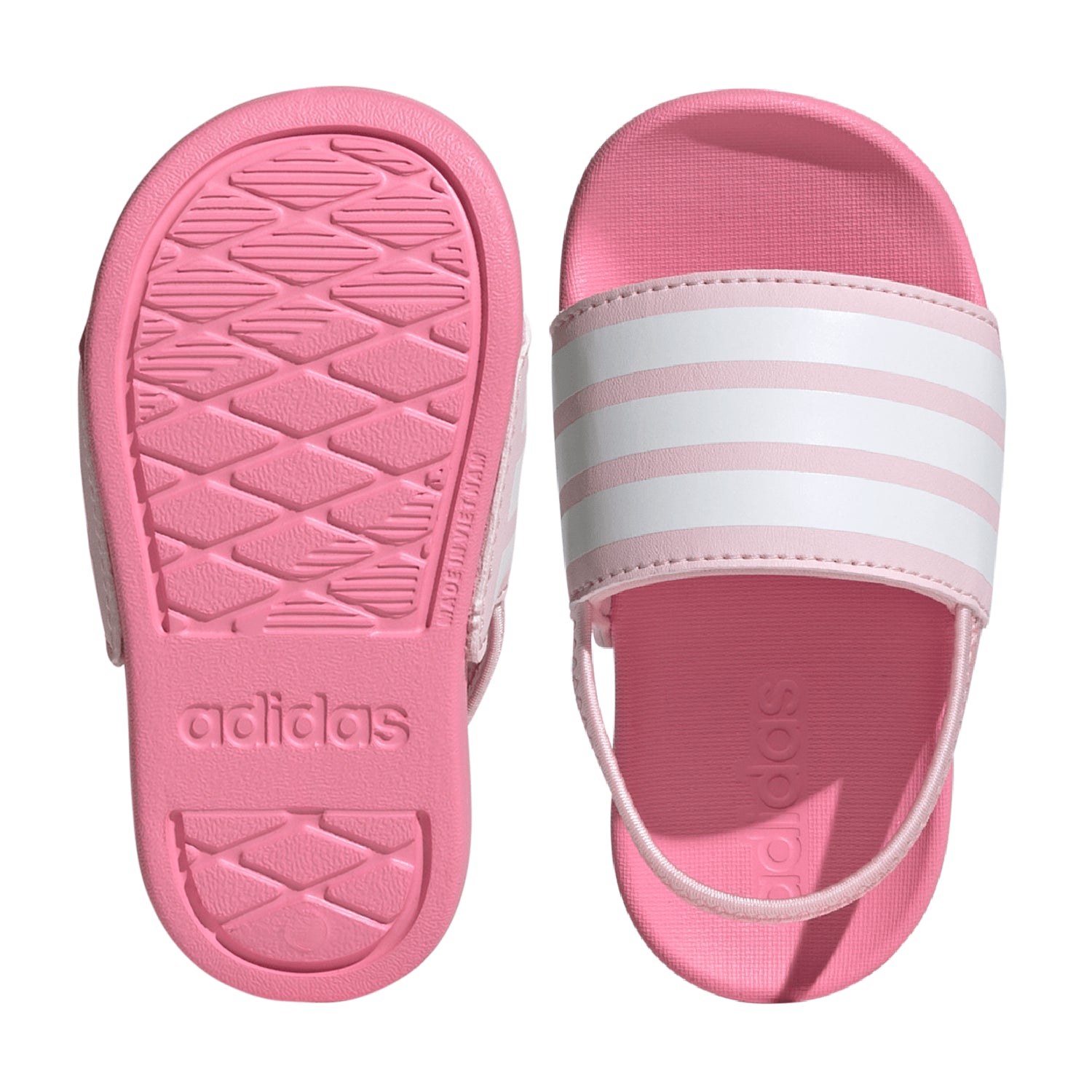 Toddler wearing Adidas Adilette Estrap slides during summer play