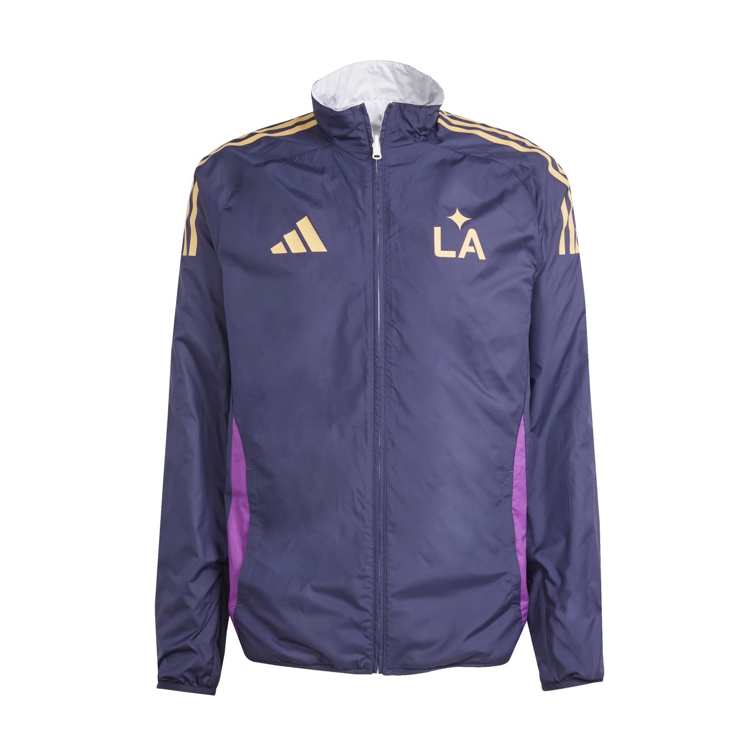 Side view of the Galaxy Anthem Mens Sports Jacket, highlighting the zip-up closure and hood.