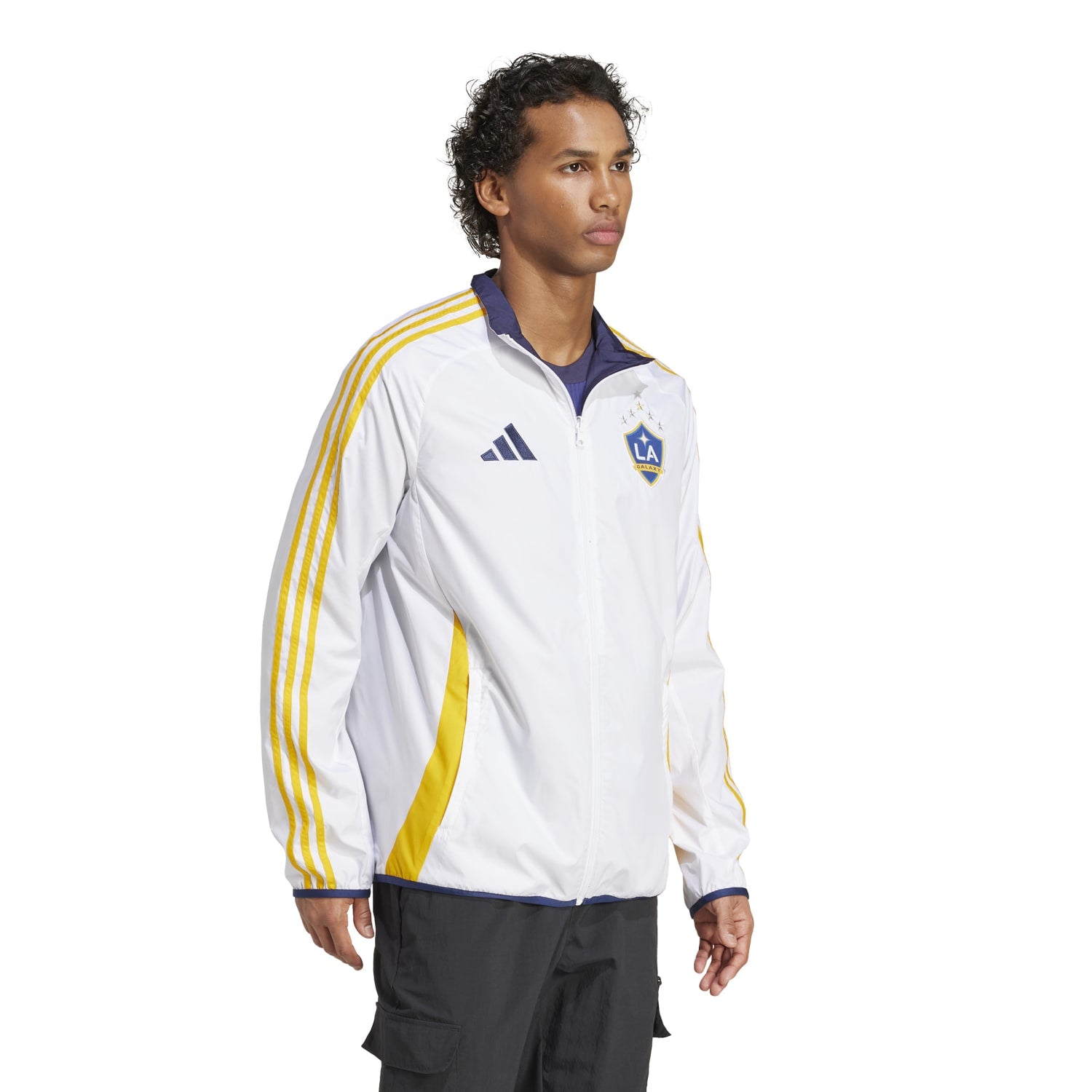 Side view of the Galaxy Anthem Mens Sports Jacket, highlighting the zip-up closure and hood.