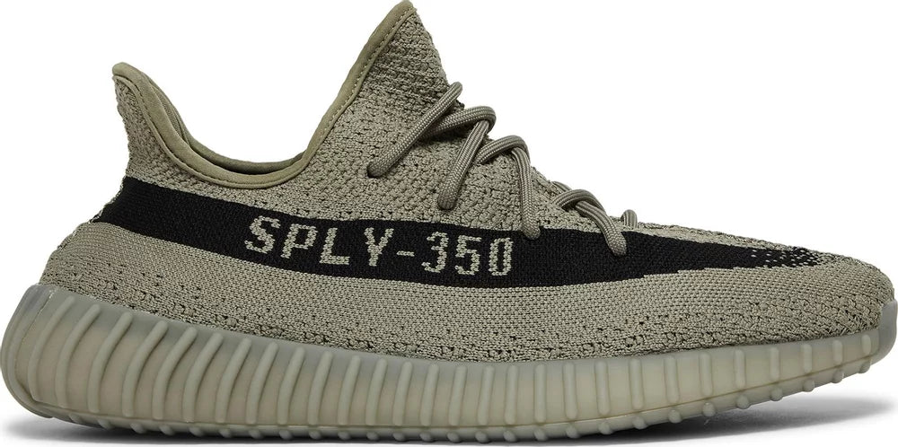 Side view of Adidas Yeezy Boost 350 V2 Granite sneakers highlighting the black and gray colorway