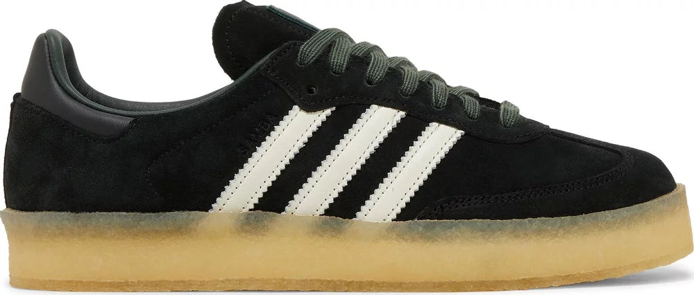 Front view of Adidas Samba Ronnie Fieg Chalk Shadow Green sneakers highlighting the colorway