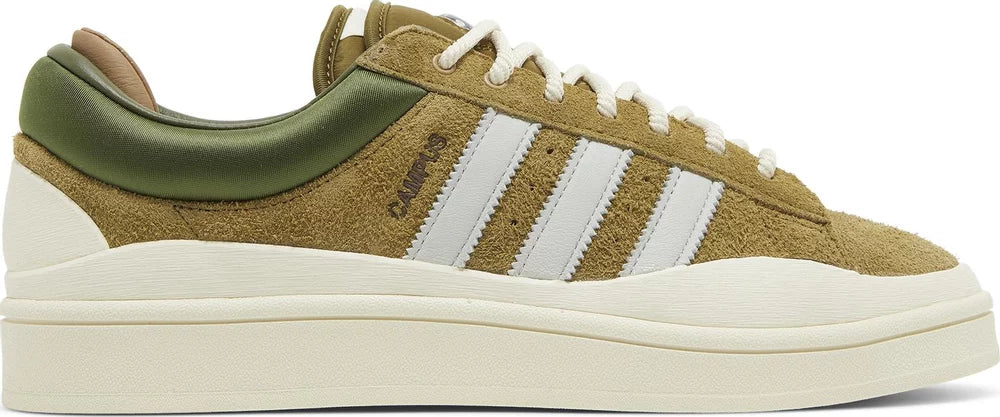 Side view of Adidas Campus Bad Bunny Wild Moss sneakers highlighting the unique colorway.