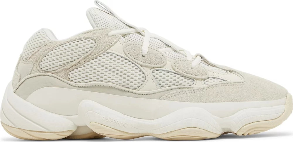 Top-down view of Yeezy 500 Bone White showing suede panels and tonal laces