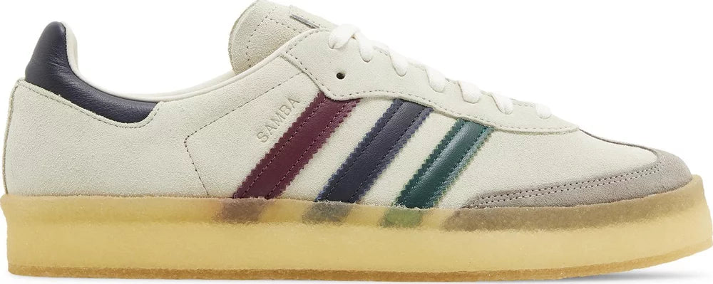 Exclusive Adidas Clarks collaboration shoes in Chalk Shadow Green, showcasing a side view with detailed stitching.