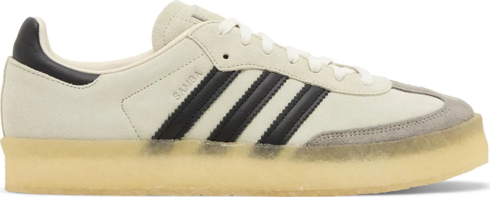 Adidas Clarks 8th Street Samba Ronnie Fieg sneakers front view in white and black