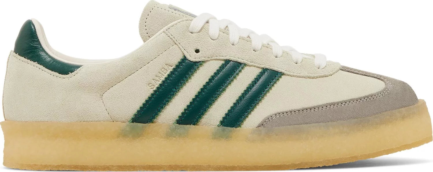 Adidas Clarks 8th Street Samba sneakers in chalk white and green, side view