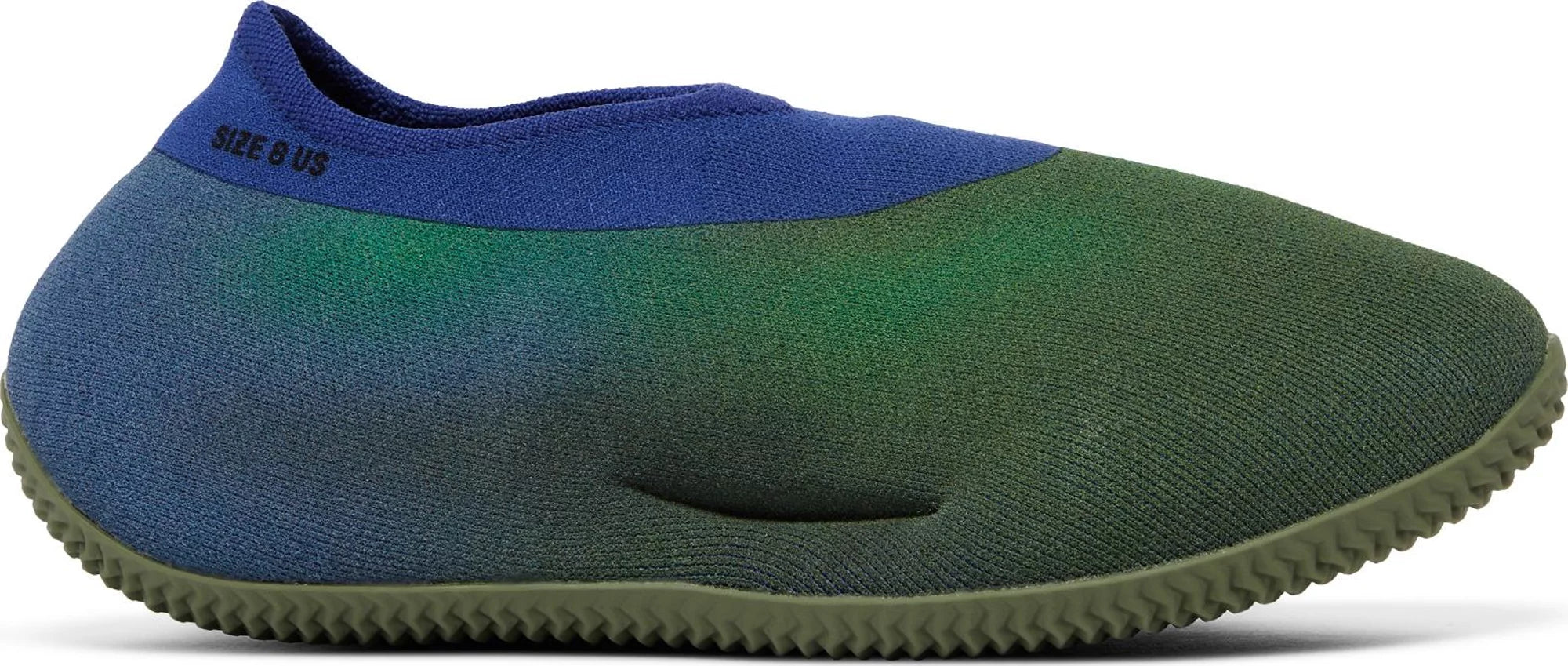 Adidas Yeezy Knit RNR Faded Azure sneakers from the side, showcasing the unique knit design.