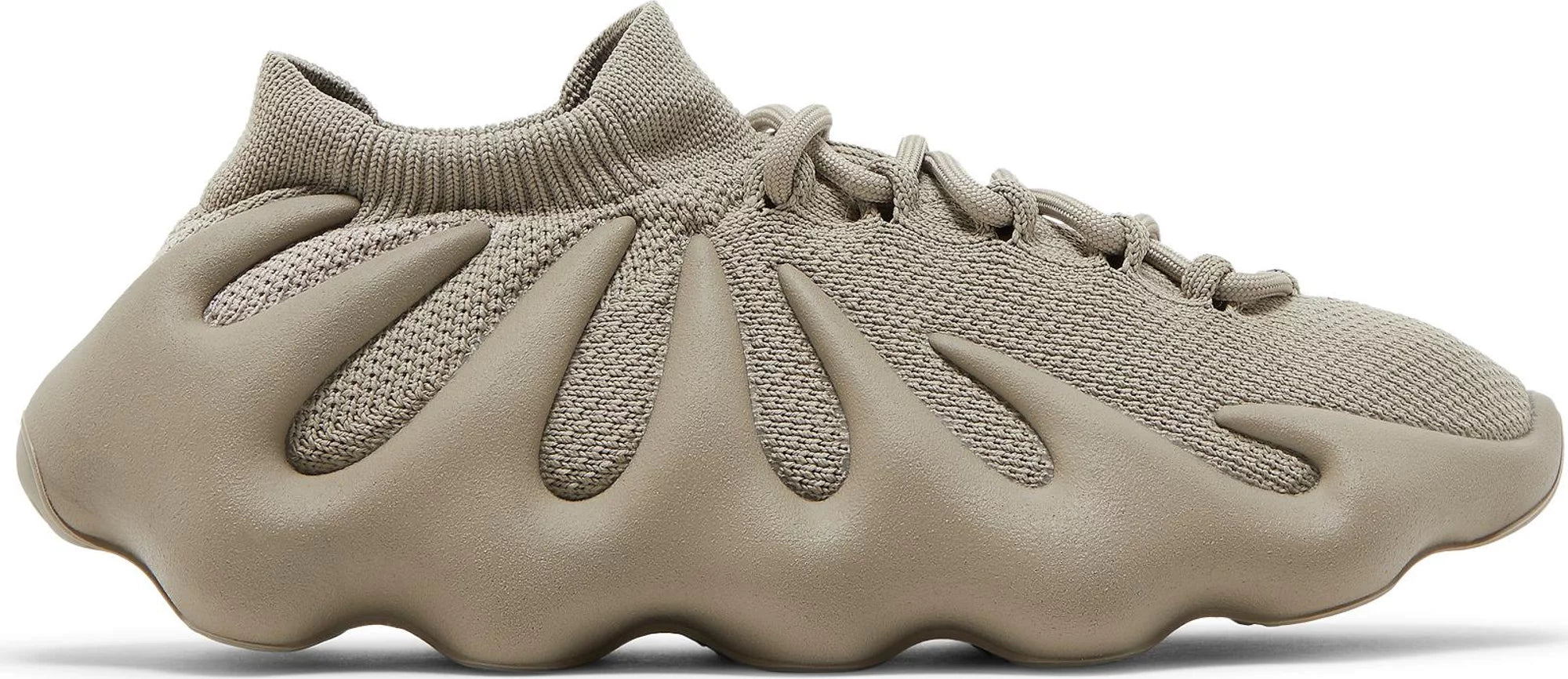 Top-angle shot of Yeezy 450 Stone Flax showcasing sculpted foam sole and knit upper