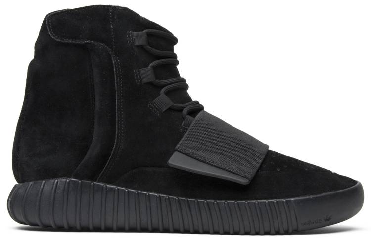 Adidas Yeezy Boost 750 Black – lateral view highlighting suede texture and midfoot strap