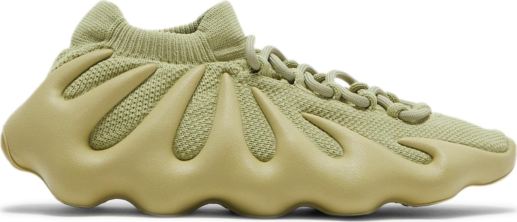 Top-down view of Adidas Yeezy 450 Resin highlighting the earthy Resin knit upper and jagged midsole teeth