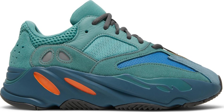 Front view of Adidas Yeezy Boost 700 Faded Azure sneakers highlighting the color and design