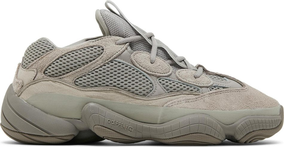 Side view of Adidas Yeezy 500 Ash Grey sneakers highlighting the unique design.