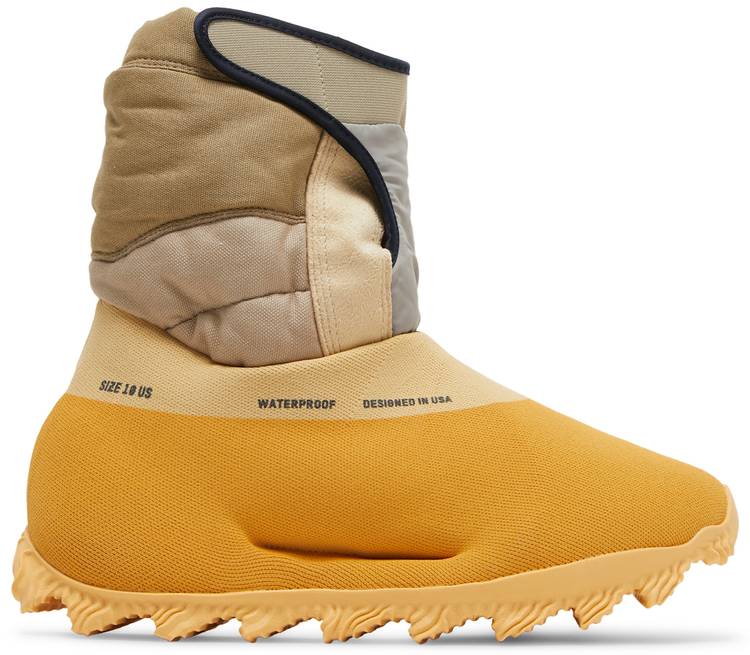 Side view of Adidas Yeezy Knit RNR Sulfur Boots showcasing knit design