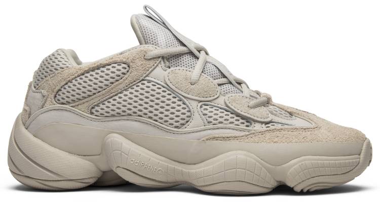 Adidas Yeezy 500 Blush sneakers from the side, highlighting the unique blush color and stylish design.