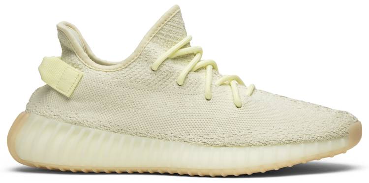 Side view of Adidas Yeezy Boost 350 V2 Butter, highlighting the soft yellow color.
