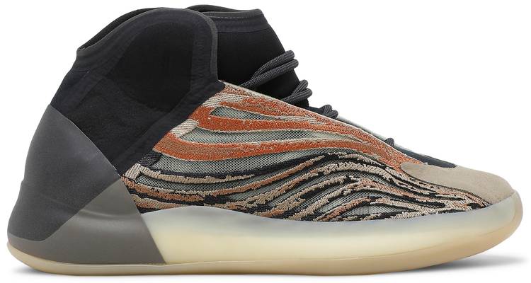 Top-down shot of the Flash Orange Yeezy QNTM showing the seamless Primeknit upper and reflective laces