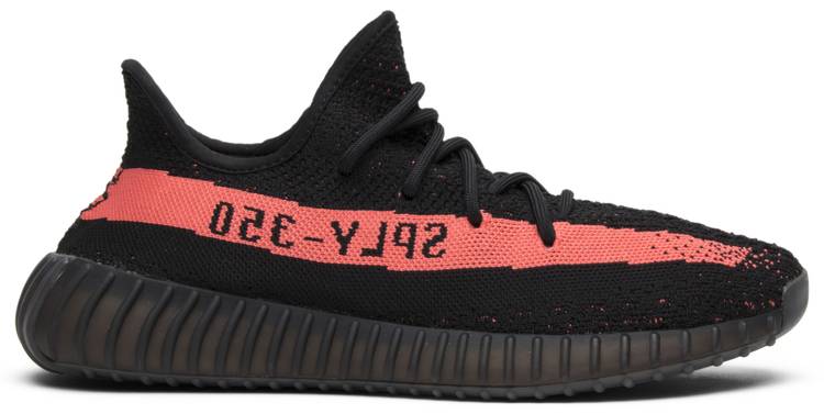Side view of Yeezy Boost 350 V2 Red sneakers showcasing the bold red accents