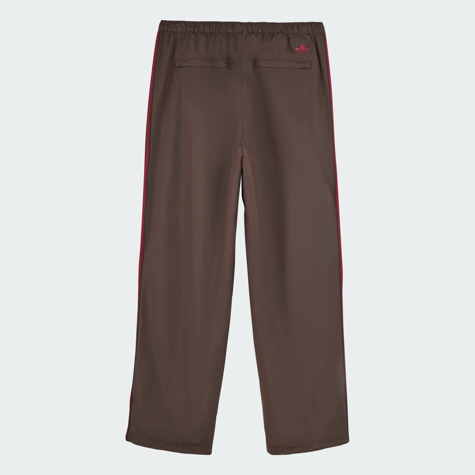 Side profile of Night Brown nylon track pants with drawcord waistband