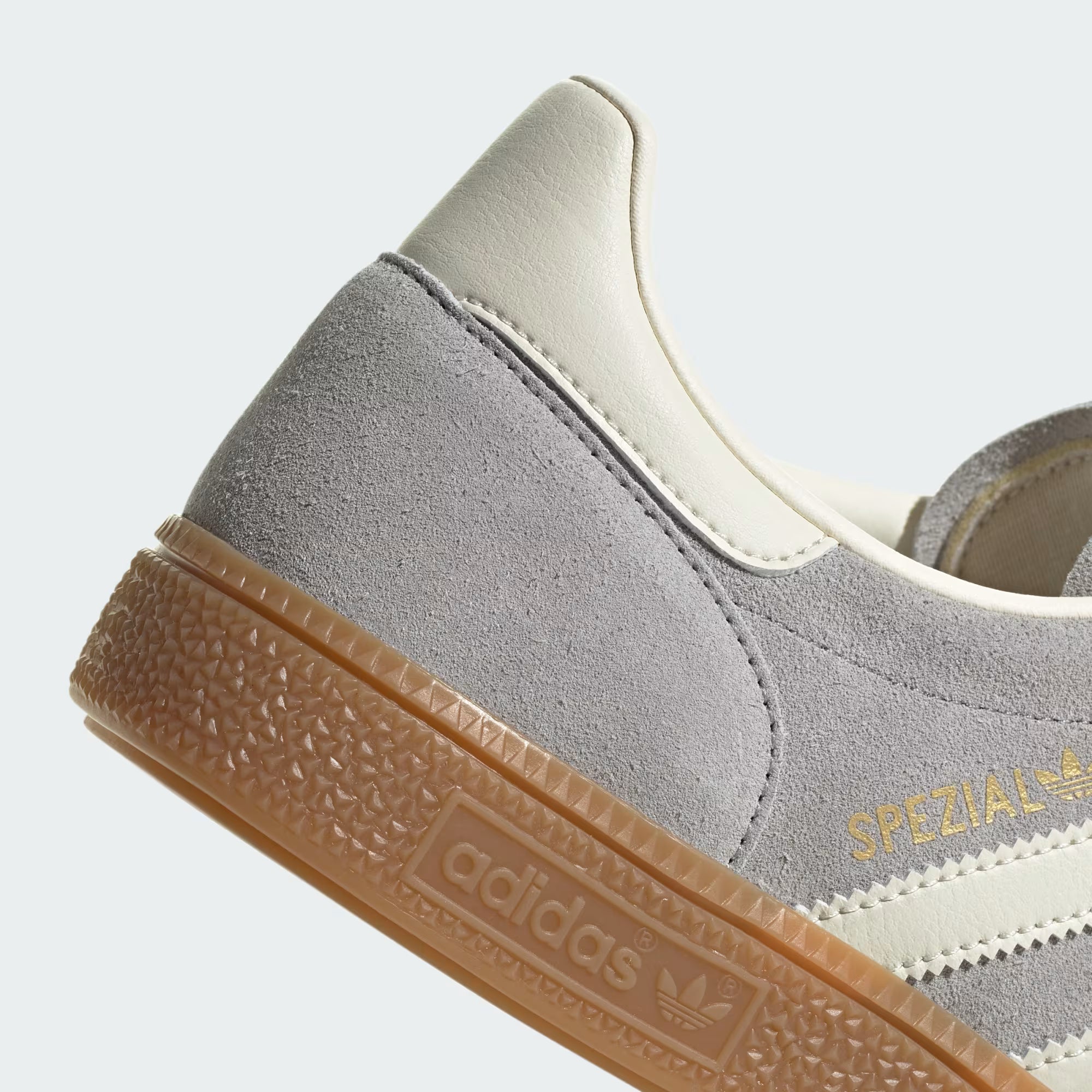 Top-down shot of the grey suede upper and white accents on the retro sneakers