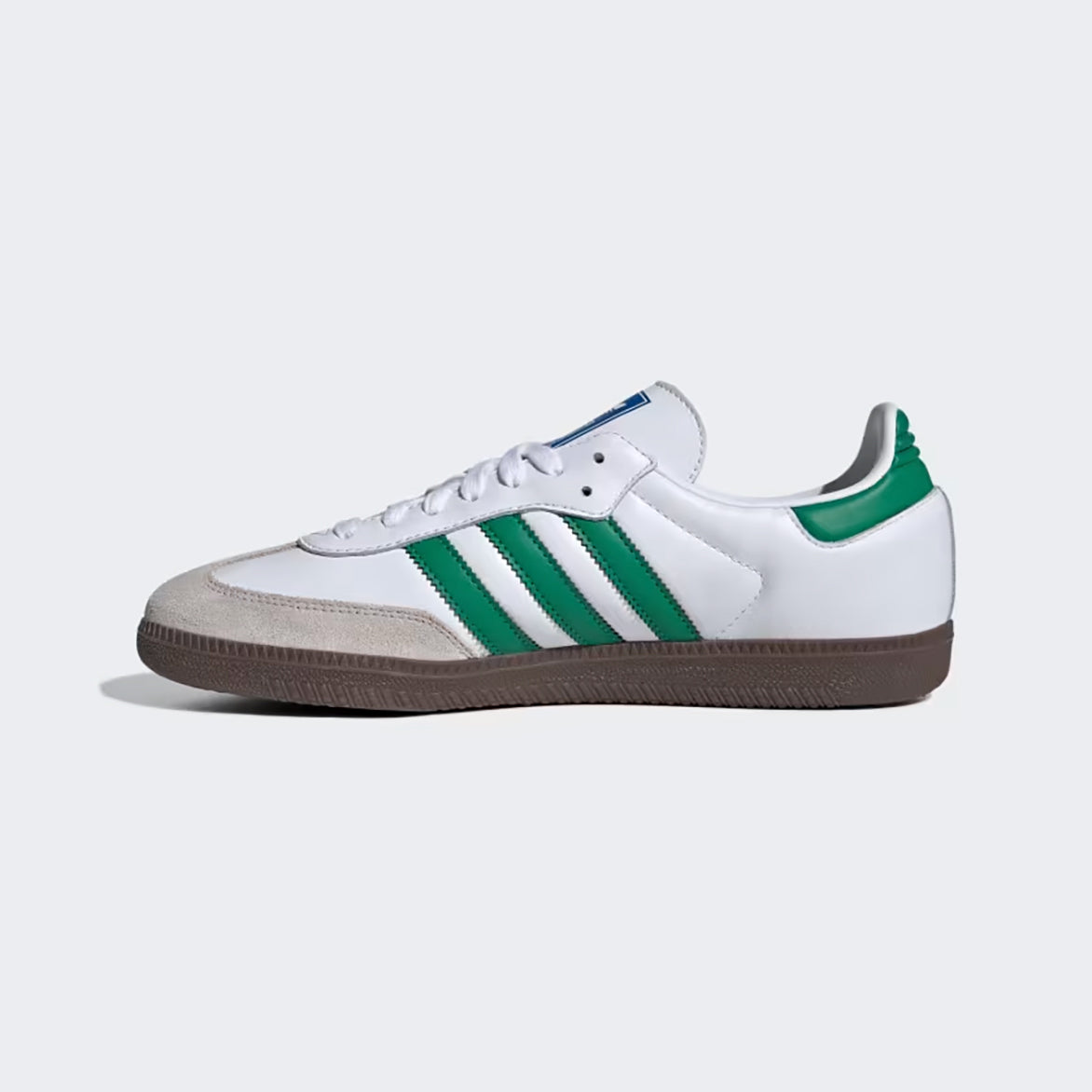 Top-down view highlighting the green leather 3-Stripes and gum outsole of the Adidas Samba OG