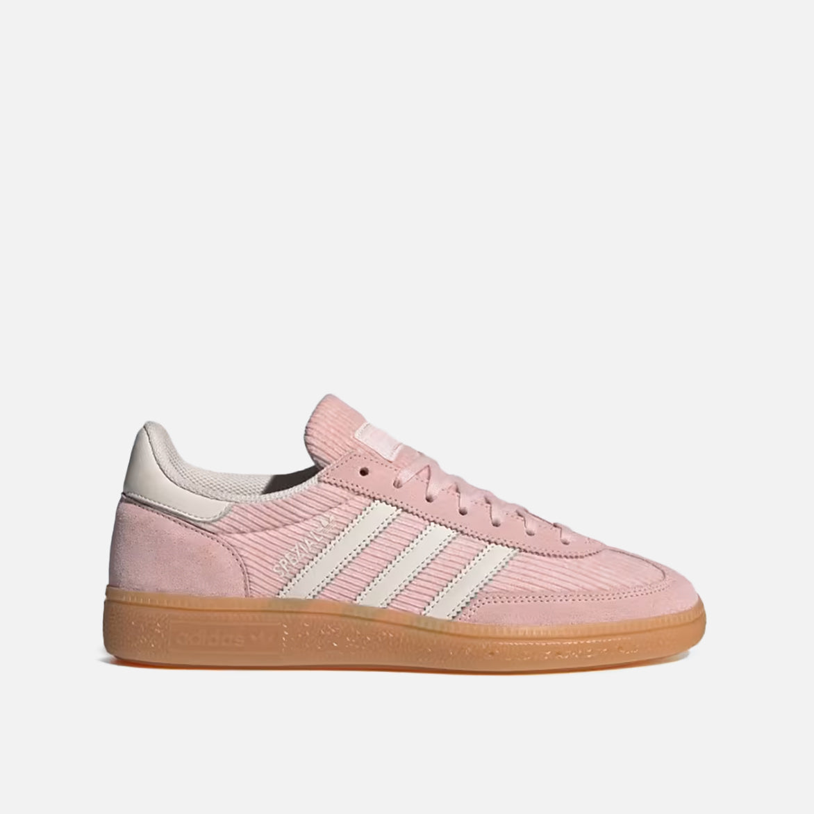 Side view of Sandy Pink Retro Handball Sneakers for Women highlighting the tonal suede overlays.